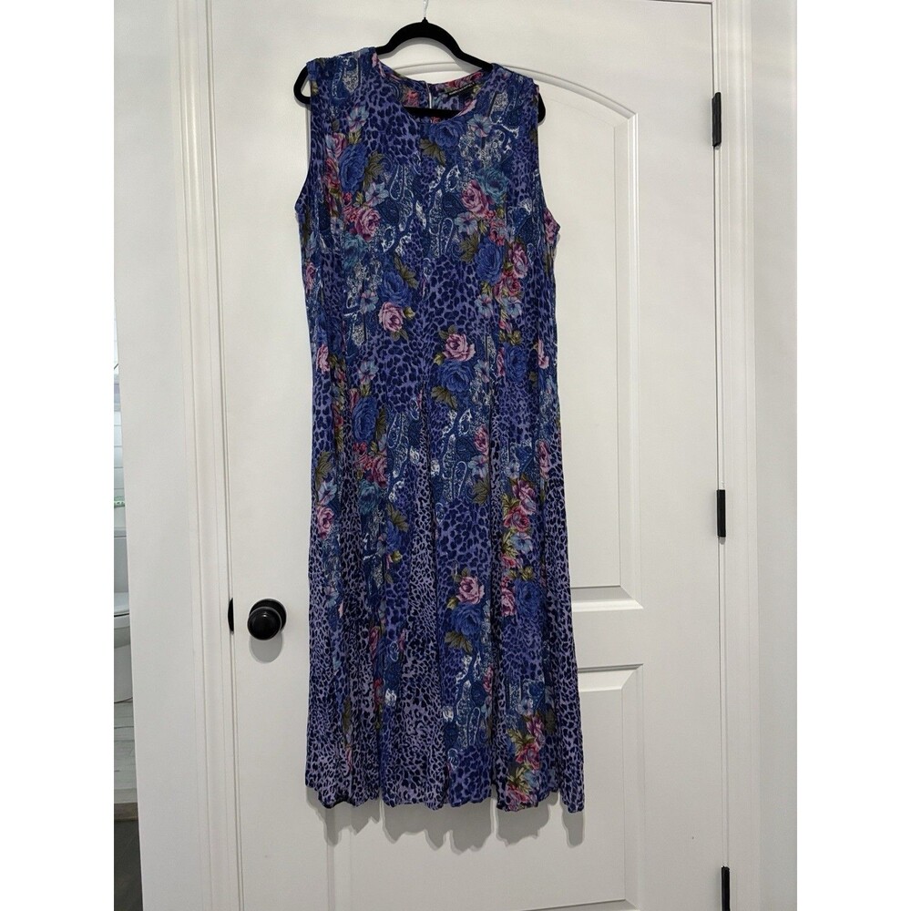 Vintage 90s American Angel Tie Back Maxi Dress Women 3XL Purple Floral Cheetah
